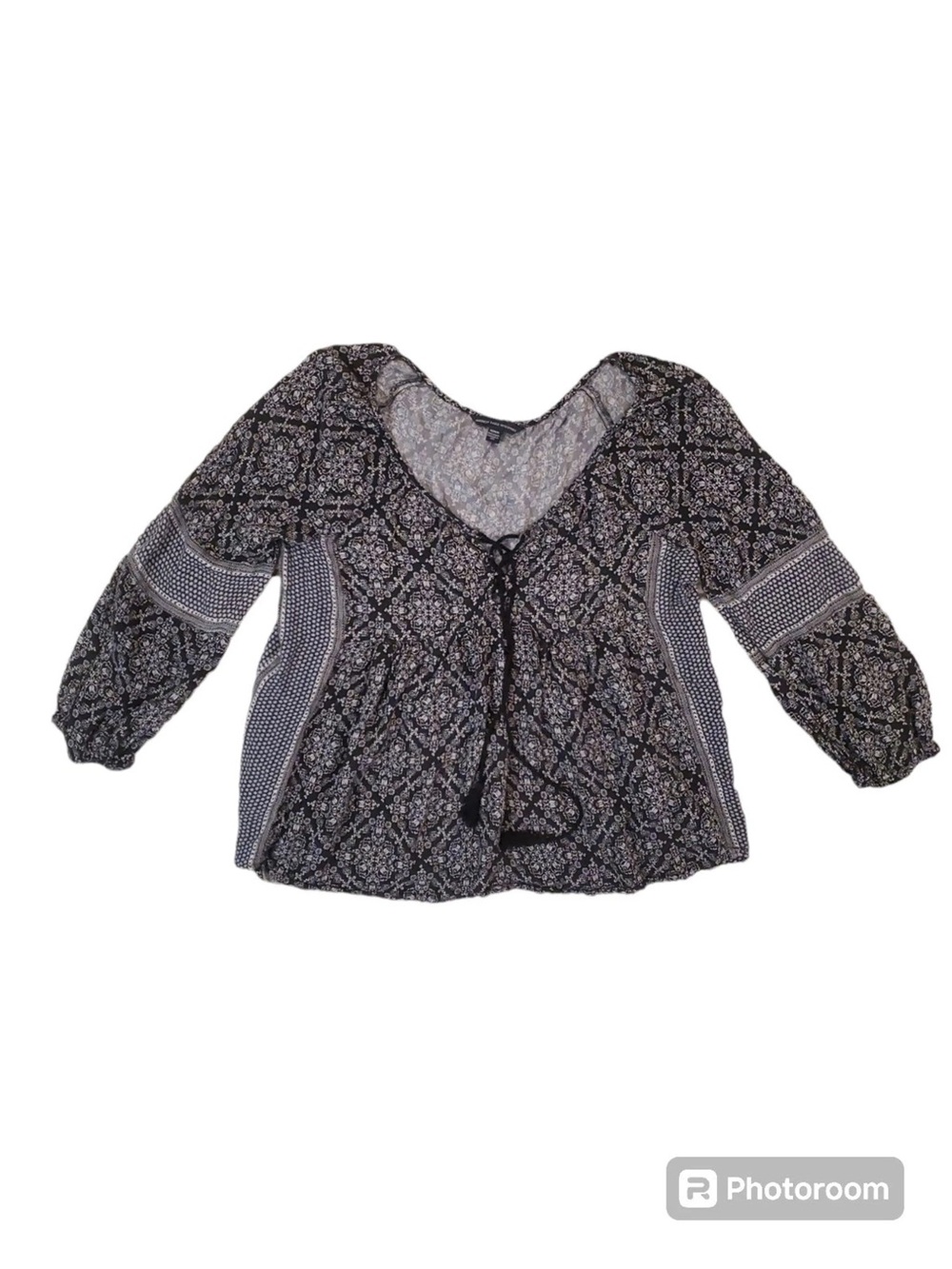 American Eagle Outfitters Black & White Floral Print Peasant Tunic